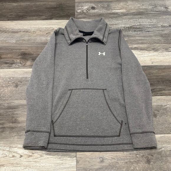 Under Armour Sweatshirt Gray Mens M 1/2 Zip Loose Pullover Kangaroo Pocket - Picture 2 of 9